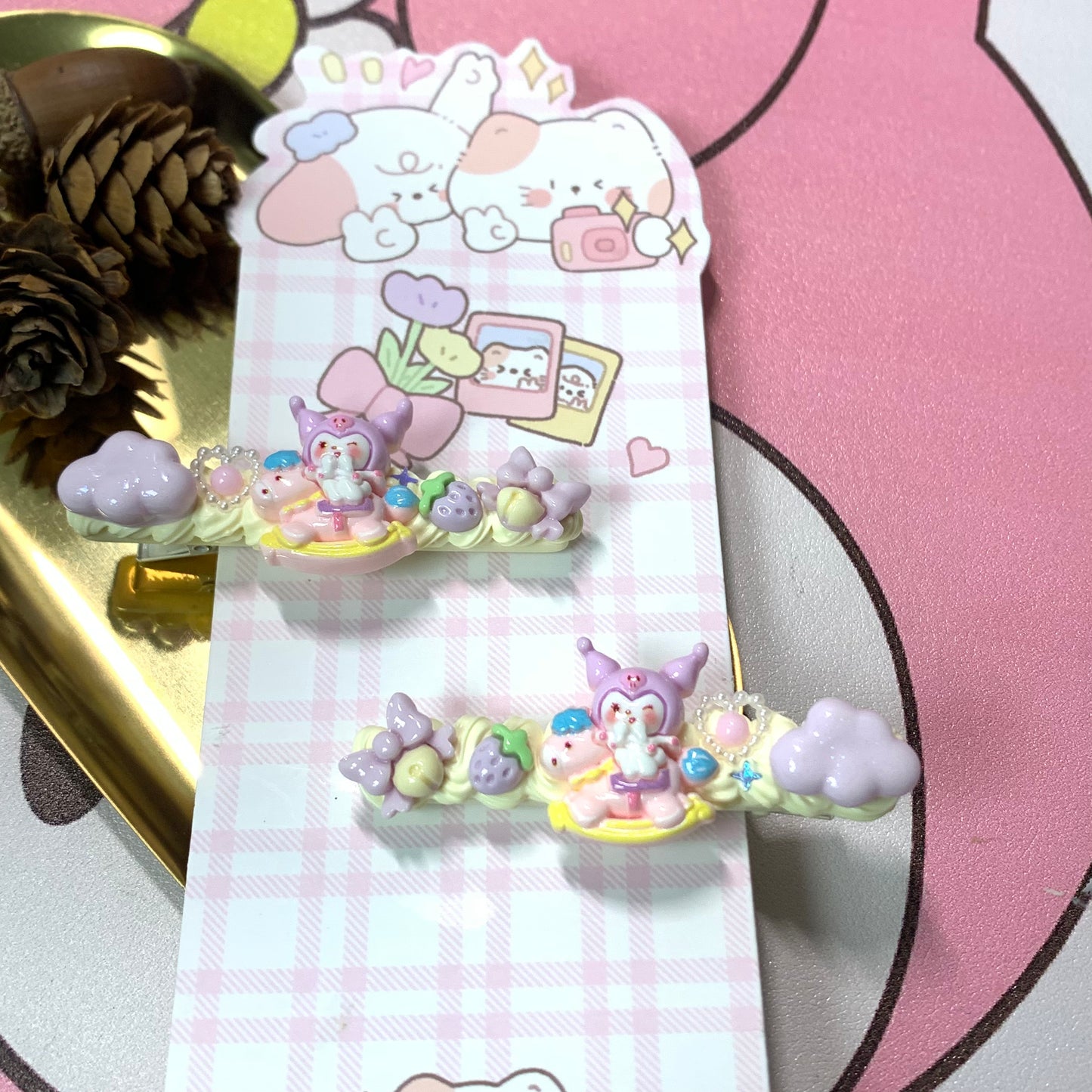 Kuromi DIY Cute Decoden Hair Clips | Handmade Custom Cream Glue Hairclips